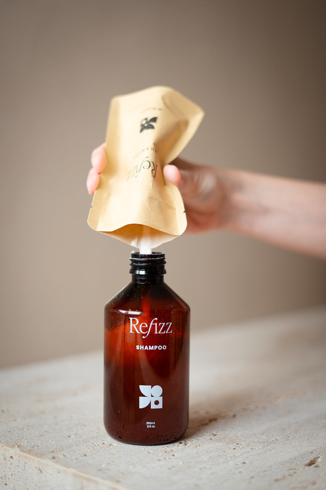 how to fill natural ingredients shampoo bottle