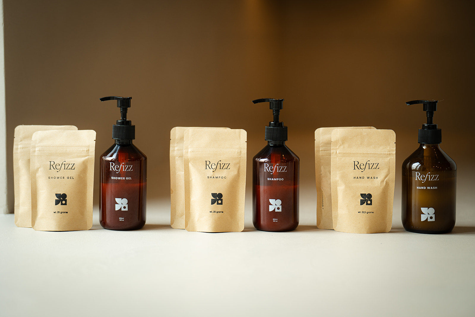 natural ingredients shower gel, shampoo and hand wash bottle