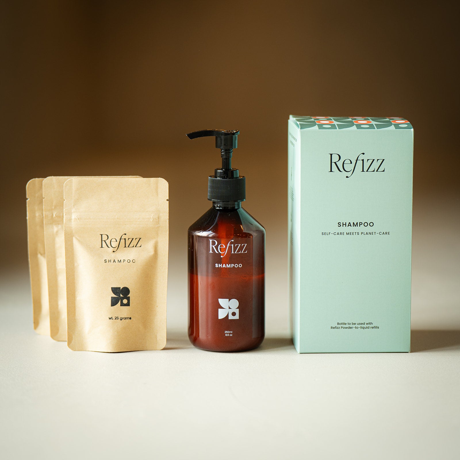 natural ingredients shampoo bottle and 3 refills